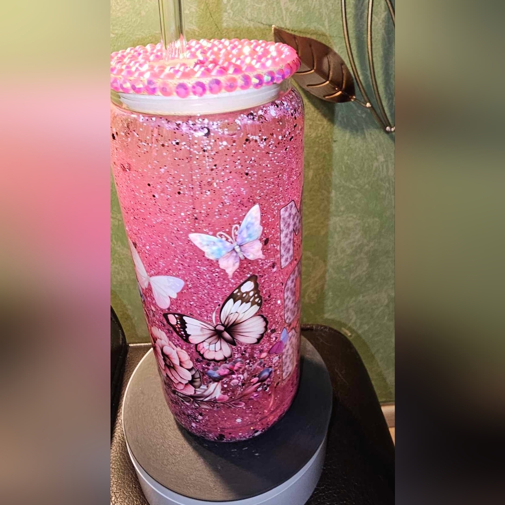 Snow globe Glitter Cup design MOM